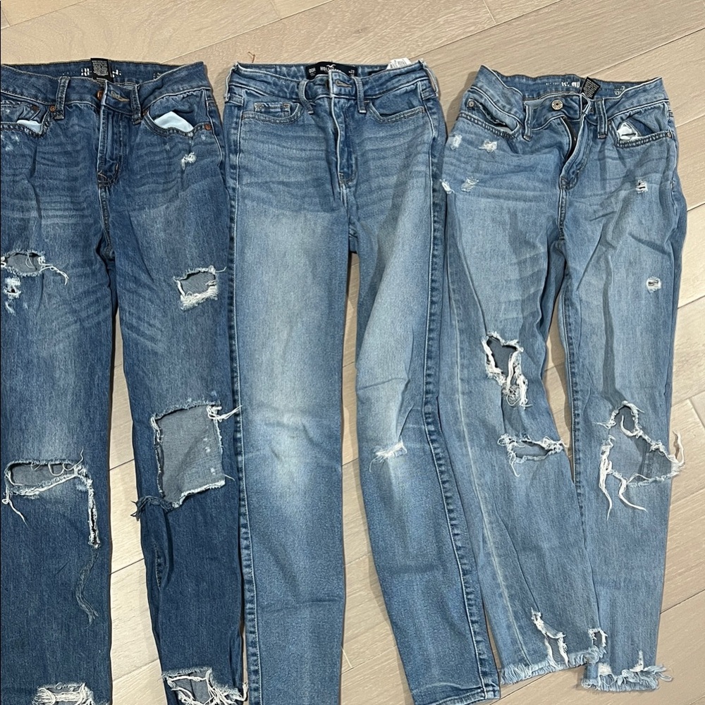 Hollister/ Rewash Girls Distressed Blue Jeans Trio size 0/1 ( 23/25)
